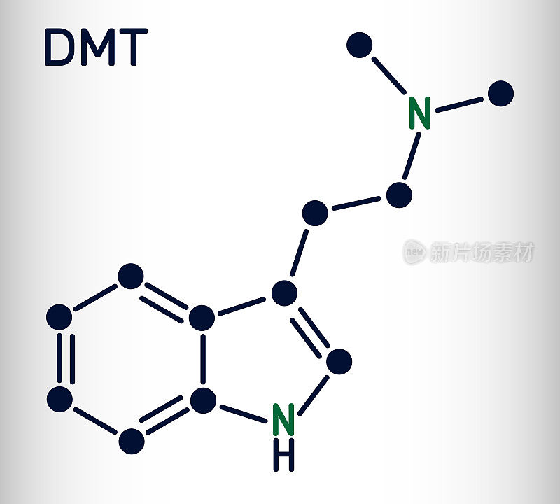 N,N-二甲基色胺，二甲基色胺，DMT分子。它是色胺生物碱，吲哚胺衍生物，5 -羟色胺能致幻剂。骨骼的化学公式